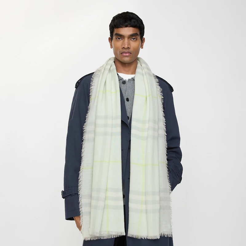 Wide Check Wool Scarf in Mint | Burberry® Official