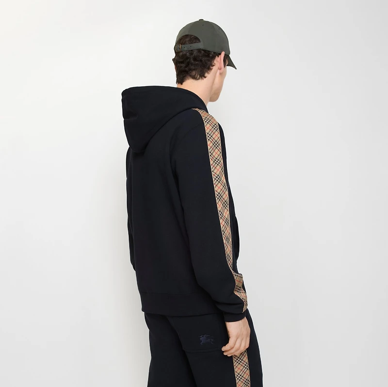 Check Trim Cotton Zip Hoodie in Navy - Men | Burberry® Official