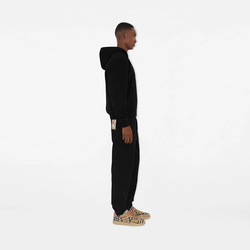 Check Label Cotton Zip Hoodie in Black - Men | Burberry® Official