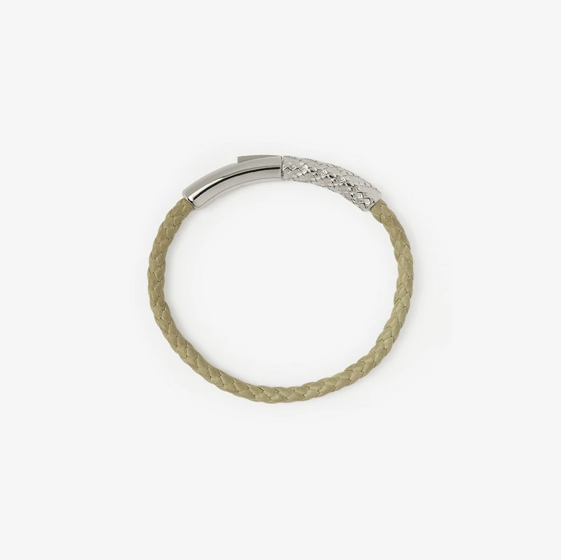 Leather Check Bracelet in Silver/artichoke - Men | Burberry® Official