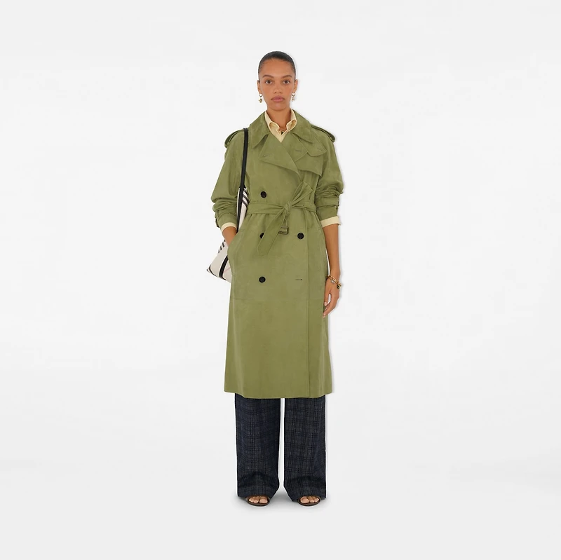 Long Nubuck Castleford Trench Coat in Wreath - Women, Leather | Burberry® Official