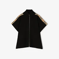 Check Trim Wool Cape in Black | Burberry® Official