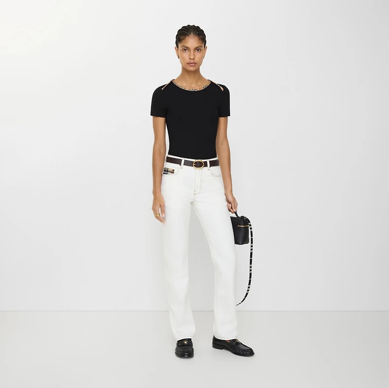 Mid-rise Straight Jeans in Optic white - Women, Cotton, Denim | Burberry® Official