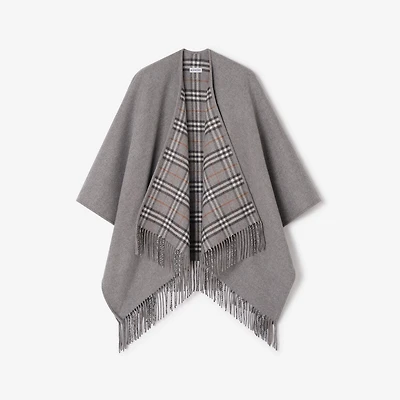 Reversible Check Wool Cape in Grey | Burberry® Official