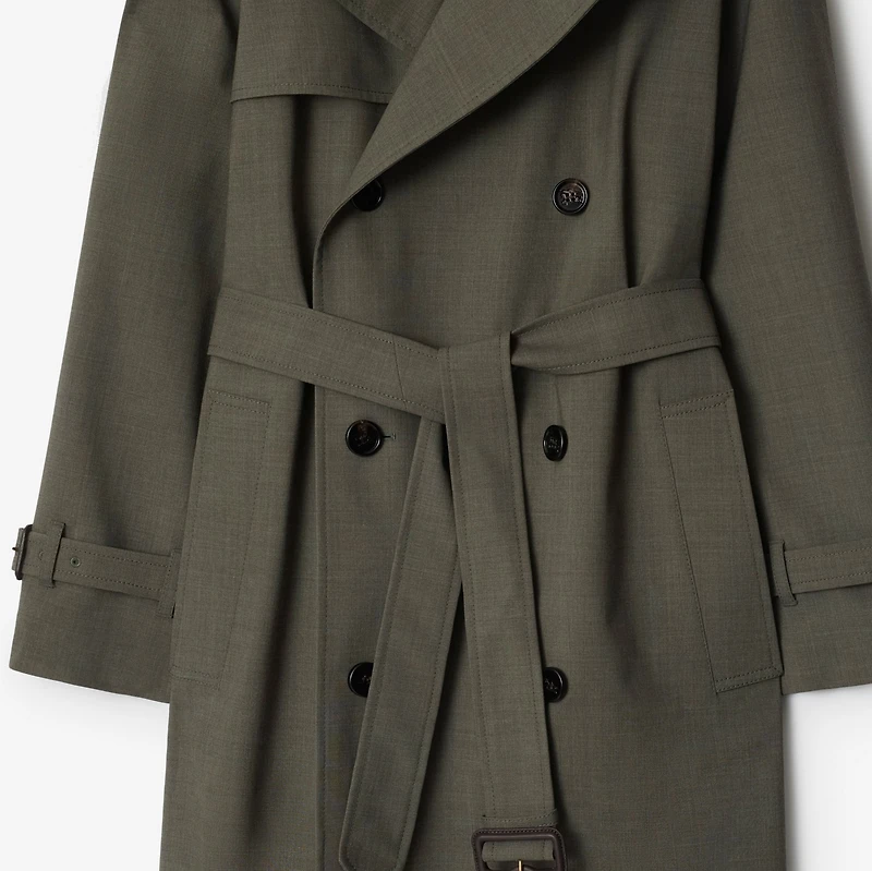 Long Stretch Wool Trench Coat in Moss melange - Women | Burberry® Official