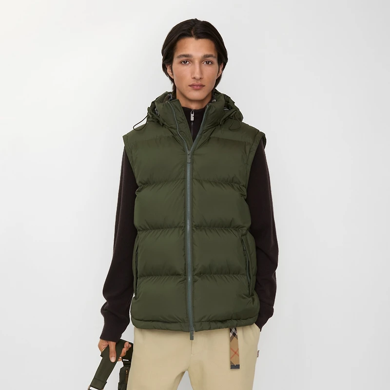 Detachable Sleeve Puffer Jacket in Shale green - Men | Burberry® Official