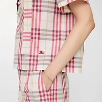 Cropped Check Cotton Scarf Blouse in Aubergine purple - Women | Burberry® Official