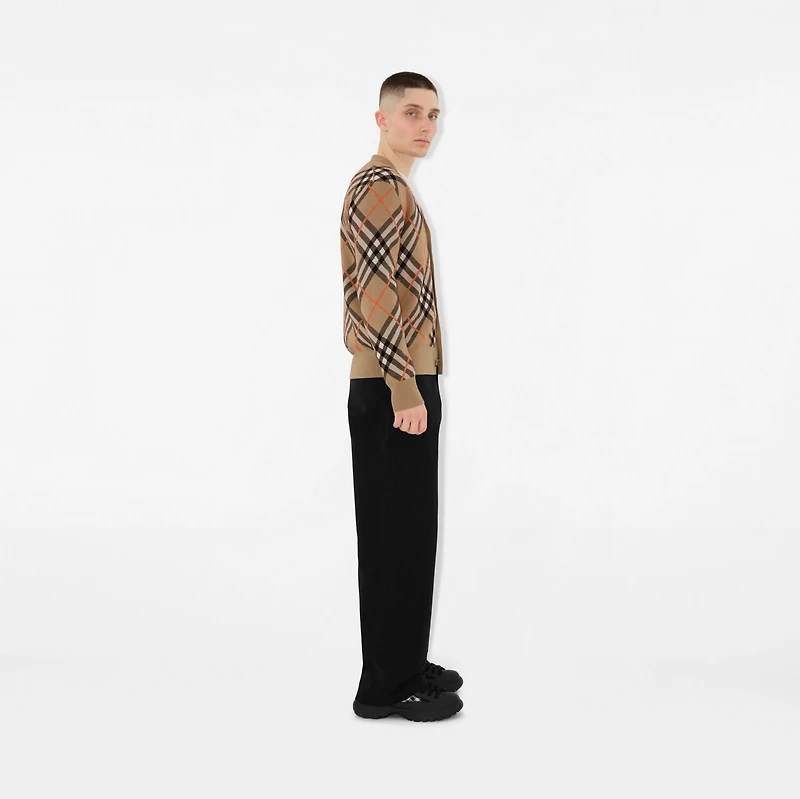Check Wool Mohair Blend Cardigan in Sand - Men | Burberry® Official