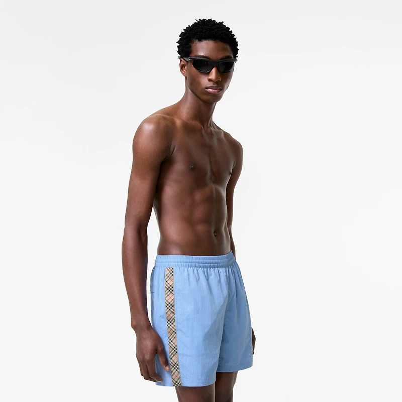 Check Trim Swim Shorts in Cornflower blue - Men, Nylon | Burberry® Official