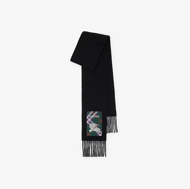 Check Label Cashmere Scarf in Black | Burberry® Official