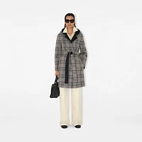 Reversible Wool Hooded Wrap Coat in Navy/Glacier - Women | Burberry® Official