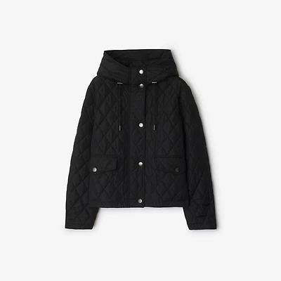 Cropped Quilted Nylon Hooded Jacket in Black - Women | Burberry® Official