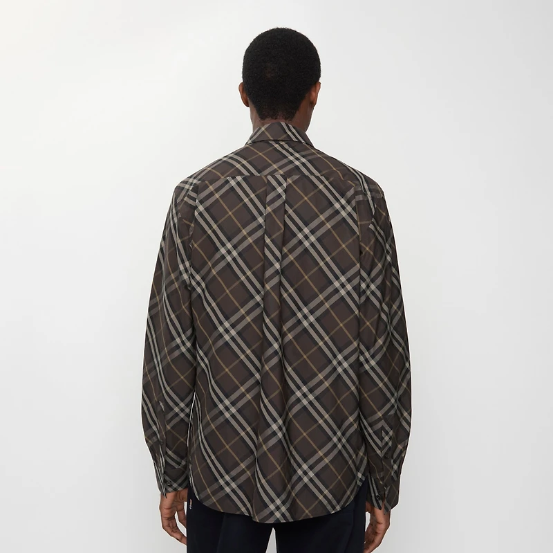 Relaxed Fit Check Cotton Shirt in Truffle brown - Men | Burberry® Official