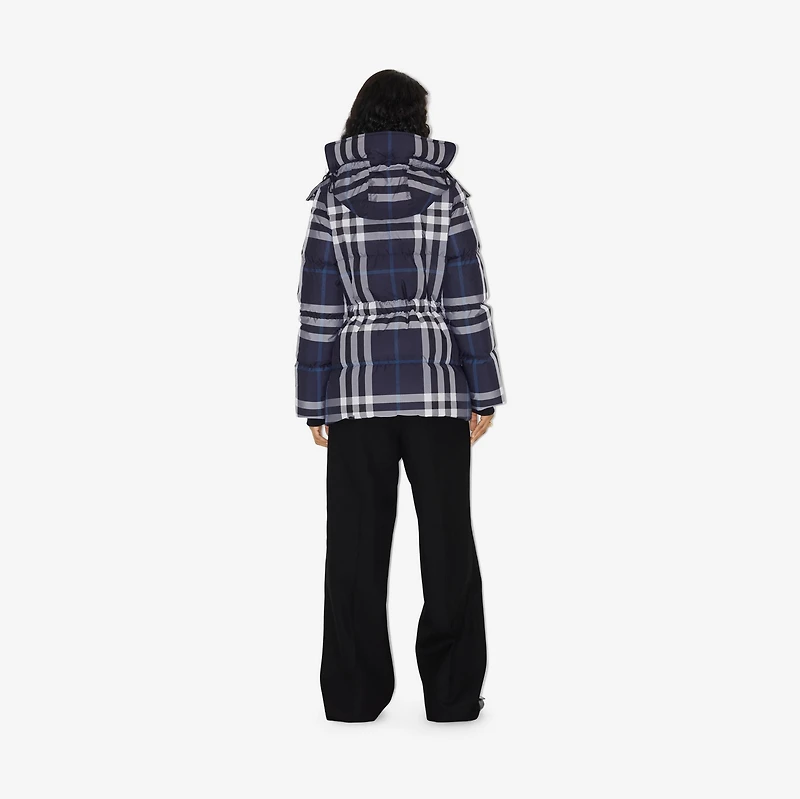 Check Puffer Jacket in White/dark charcoal blue - Women, Nylon | Burberry® Official