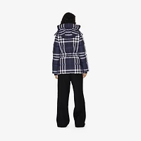 Check Puffer Jacket in White/dark charcoal blue - Women, Nylon | Burberry® Official