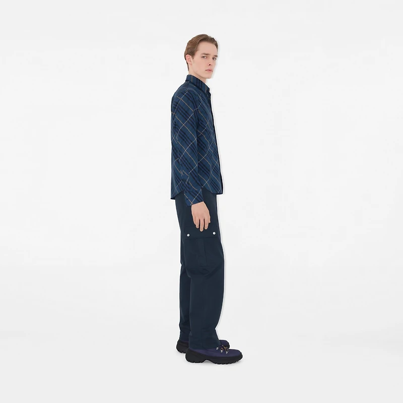 Relaxed Fit Check Cotton Shirt in Midnight - Men | Burberry® Official