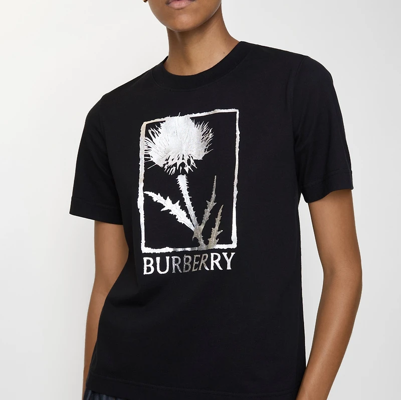 Thistle Cotton T-shirt in Black - Women | Burberry® Official
