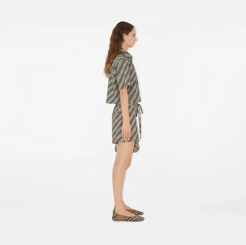 Check Cotton Pyjama Shorts in Husk - Women | Burberry® Official