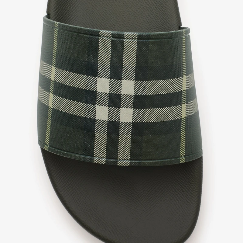 Check Slides in Thicket green - Men | Burberry® Official