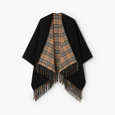 Reversible Check Wool Cape in /sand beige | Burberry® Official