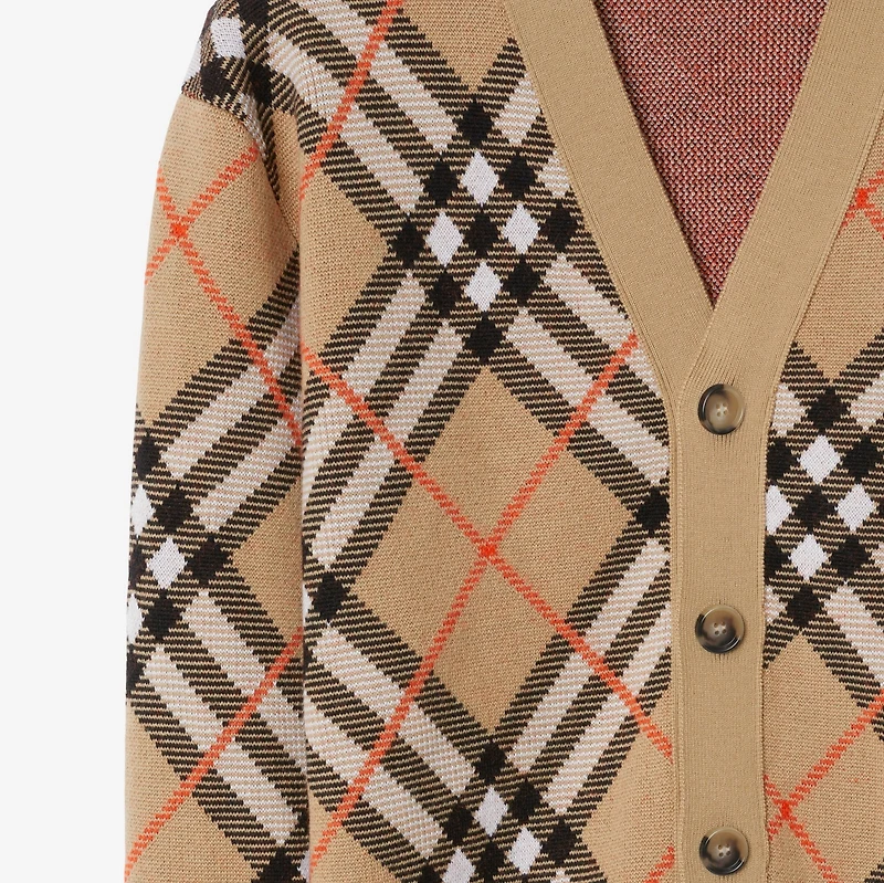Check Wool Mohair Blend Cardigan in Sand - Men | Burberry® Official