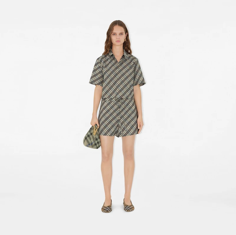 Cropped Check Cotton Shirt in Husk - Women | Burberry® Official