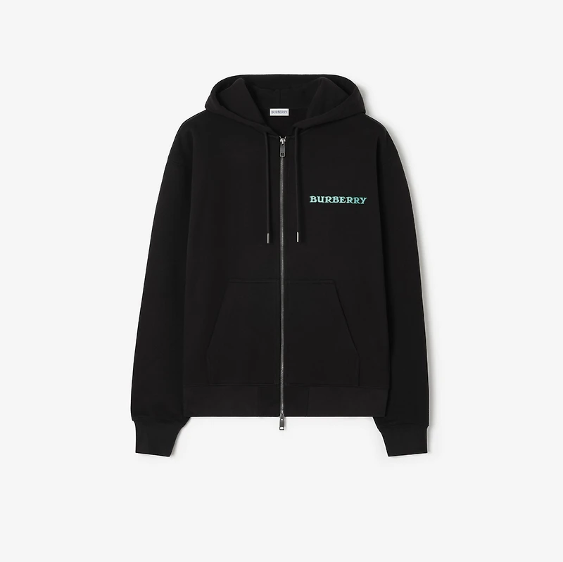 Heritage Logo Cotton Zip Hoodie in Black - Men | Burberry® Official