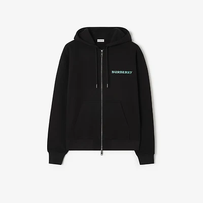 Heritage Logo Cotton Zip Hoodie in Black - Men | Burberry® Official