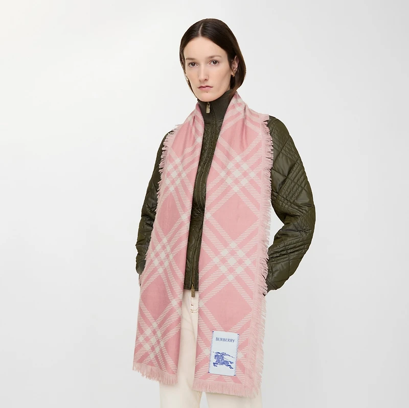 Wide Check Wool Silk Scarf in Sugar pink | Burberry® Official