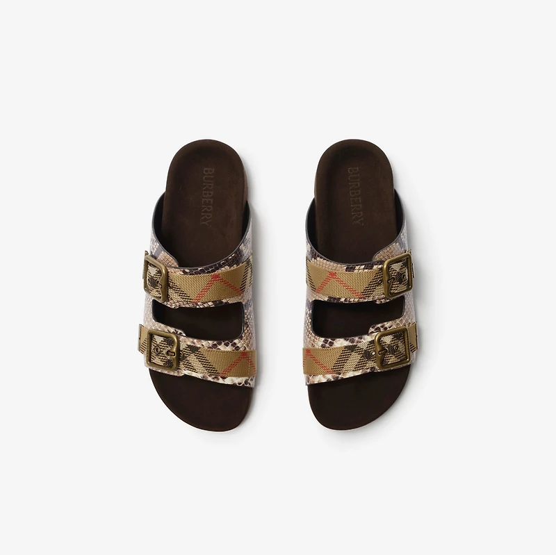 Python-print Leather Urchin Sandals in Serpent beige - Women | Burberry® Official
