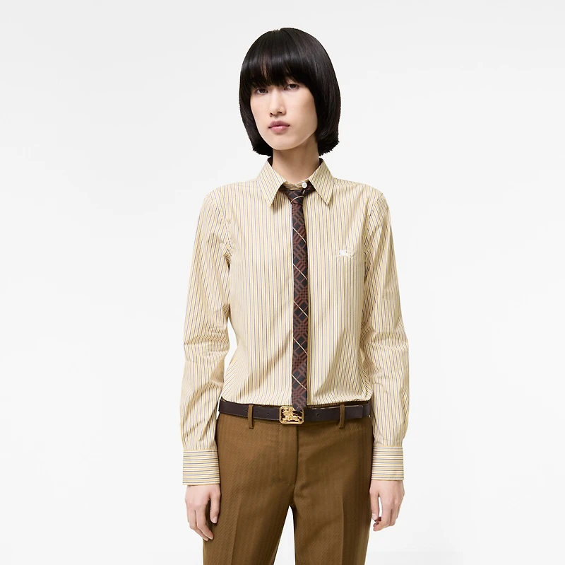 Slim Fit Cotton Formal Shirt in White/amber yellow - Women | Burberry® Official