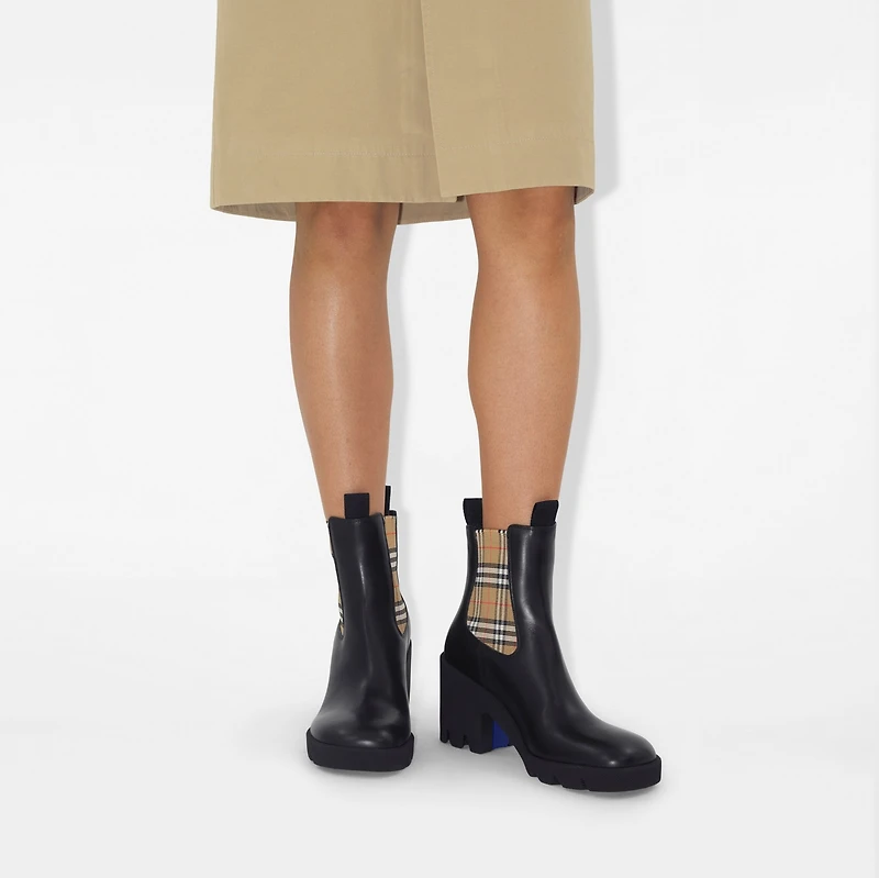 Leather Stride Chelsea Boots in Black/sand - Women | Burberry® Official