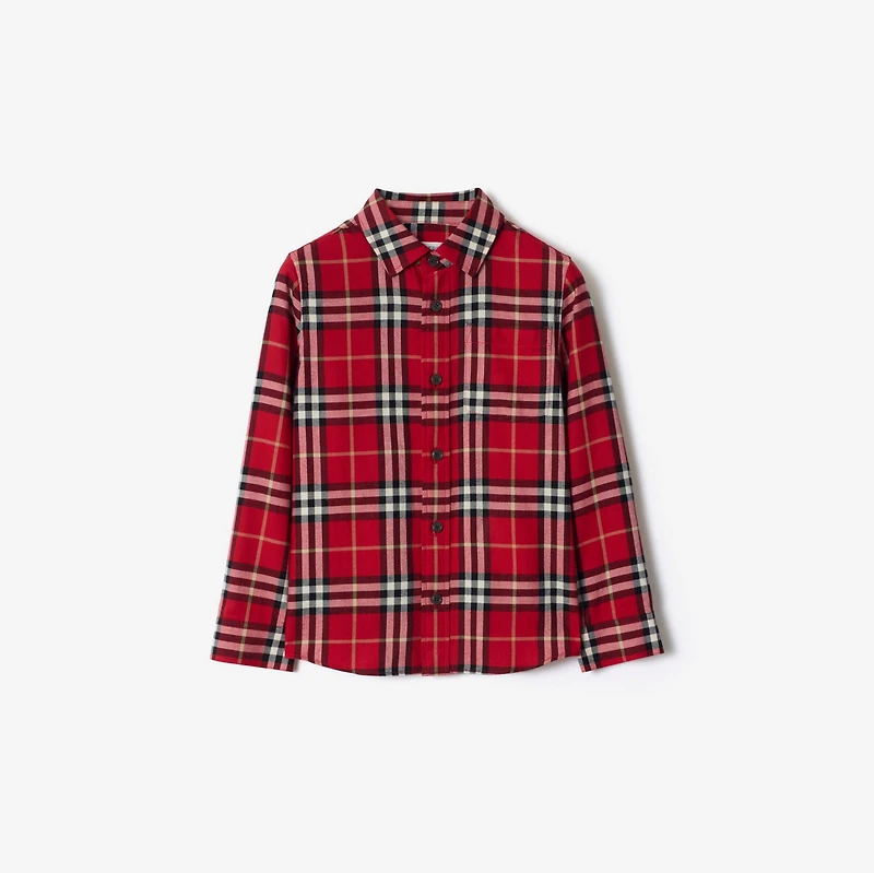 Check Cotton Flannel Shirt in Poppy red | Burberry® Official