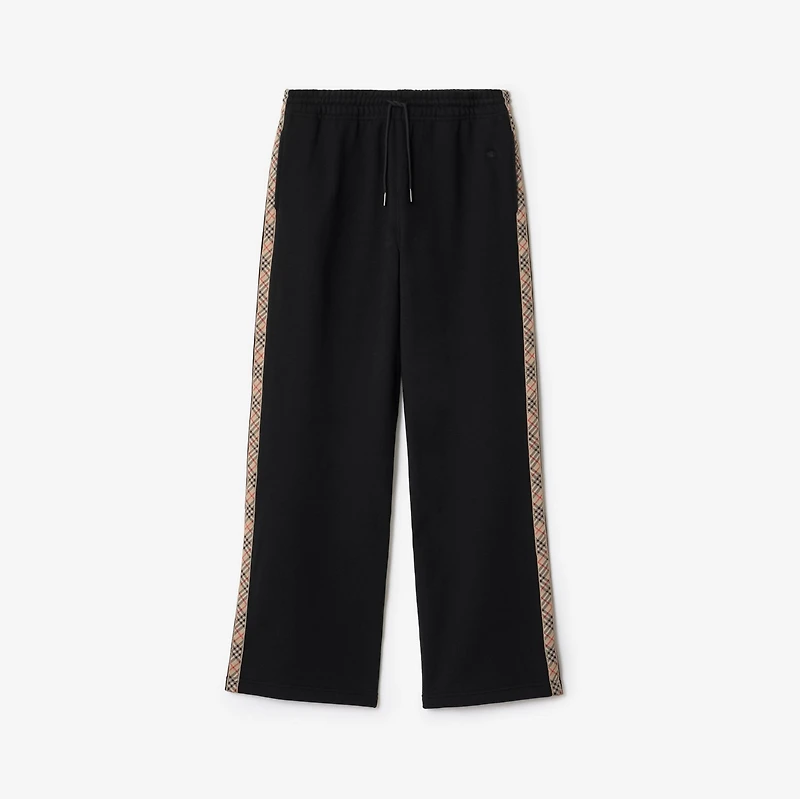 Check Trim Cotton Track Pants in Black - Women | Burberry® Official
