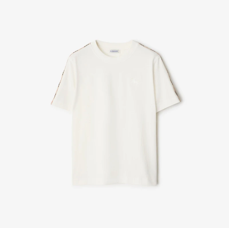 Check Trim Cotton T-shirt in Chalk white - Women | Burberry® Official