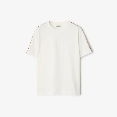 Check Trim Cotton T-shirt in Chalk white - Women | Burberry® Official