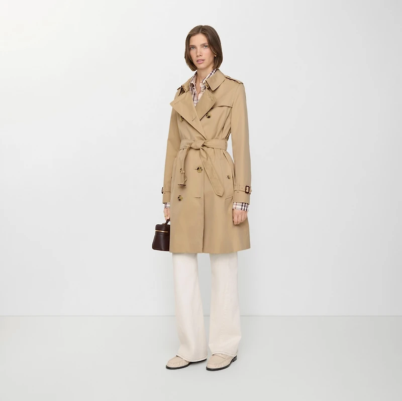Mid-length Kensington Heritage Trench Coat in Honey - Women, Cotton Gabardine | Burberry® Official