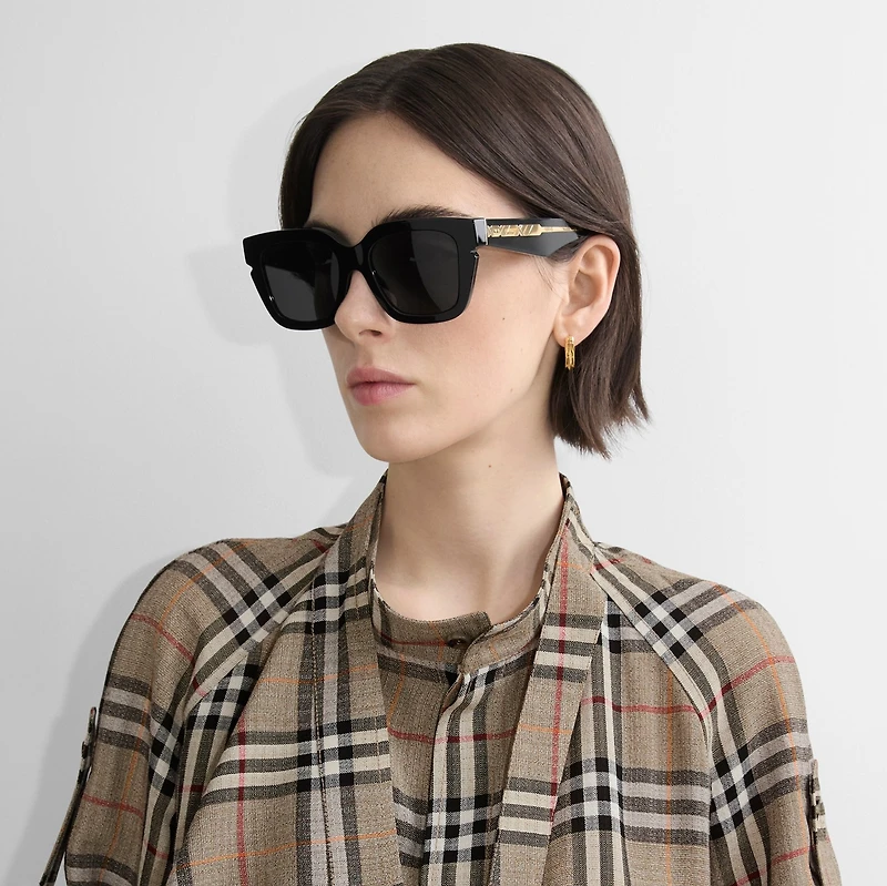 Inlaid Check Square Sunglasses in Black - Women | Burberry® Official