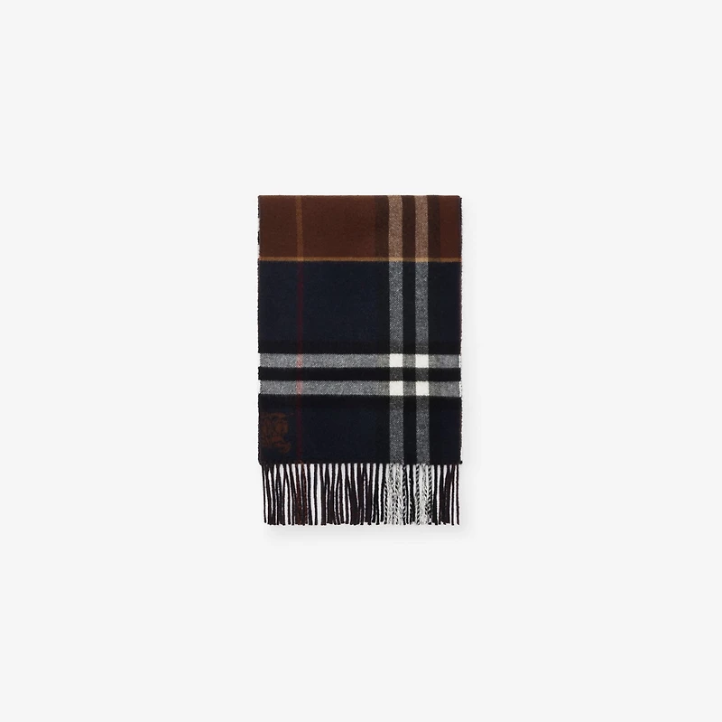Contrast Check Cashmere Scarf in Ink blue/treacle brown | Burberry® Official
