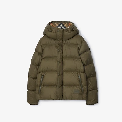 Hooded Puffer Jacket in Dark military khaki - Men | Burberry® Official