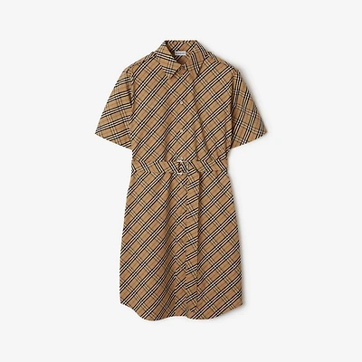 Check Cotton Shirt Dress in Sand - Women | Burberry® Official