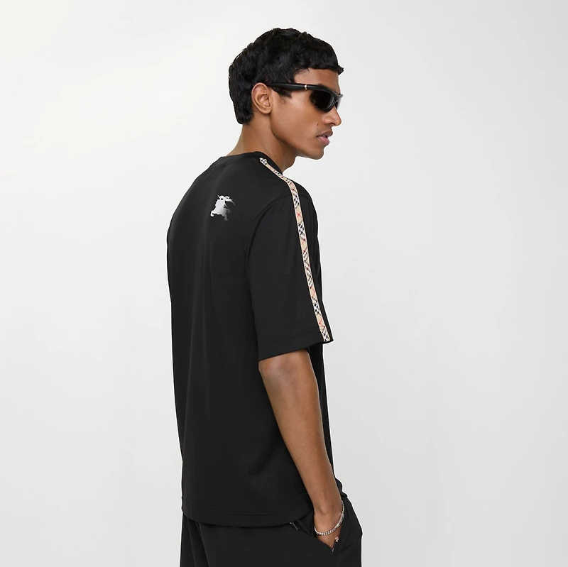 Check Trim Jersey T-shirt in Black - Men, Nylon | Burberry® Official