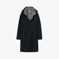 Reversible Wool Hooded Wrap Coat in Navy/Glacier - Women | Burberry® Official