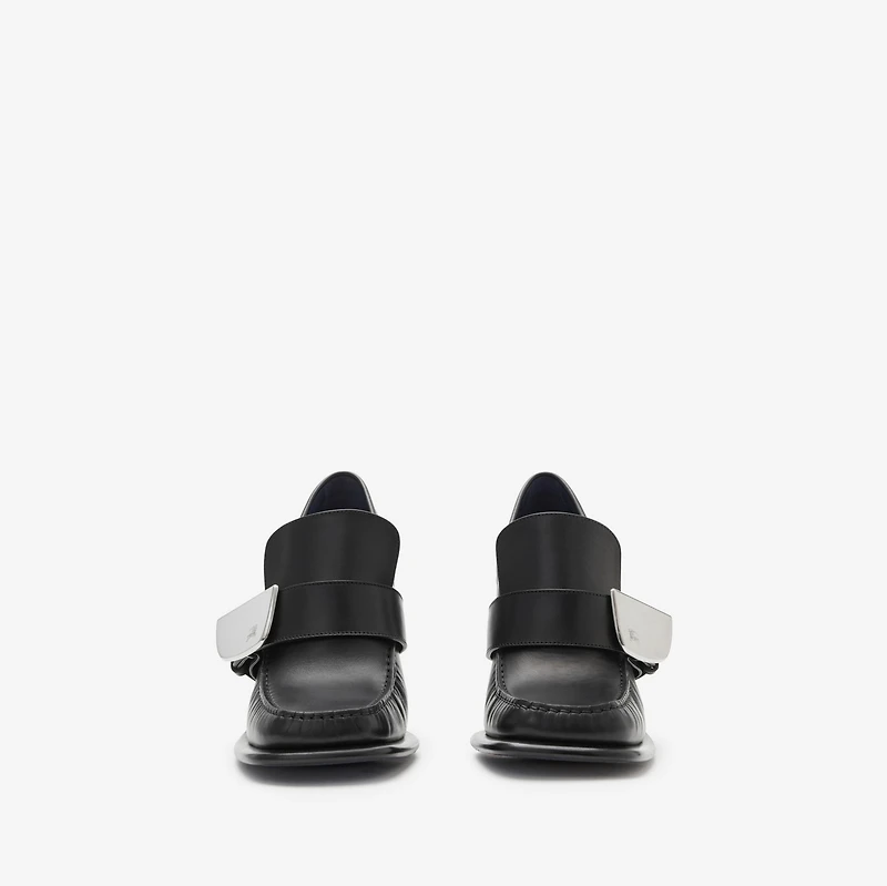 Leather London Shield High Heeled Loafers in Black - Women | Burberry® Official
