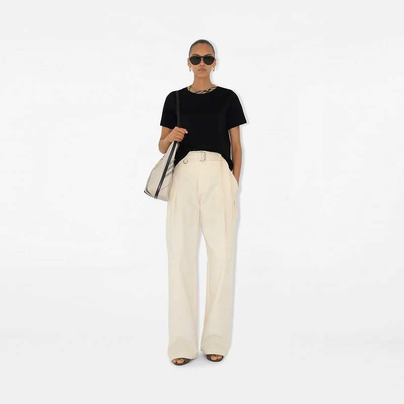 Check Trim Cotton T-shirt in Black - Women | Burberry® Official