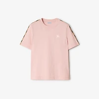 Check Trim Cotton T-shirt in Bouquet pink - Women | Burberry® Official