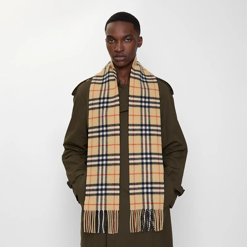 Narrow Check Cashmere Scarf in Sand | Burberry® Official