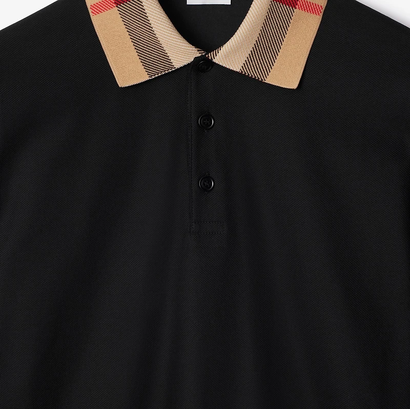 Long-sleeve Check Collar Cotton Polo Shirt in Black - Men | Burberry® Official