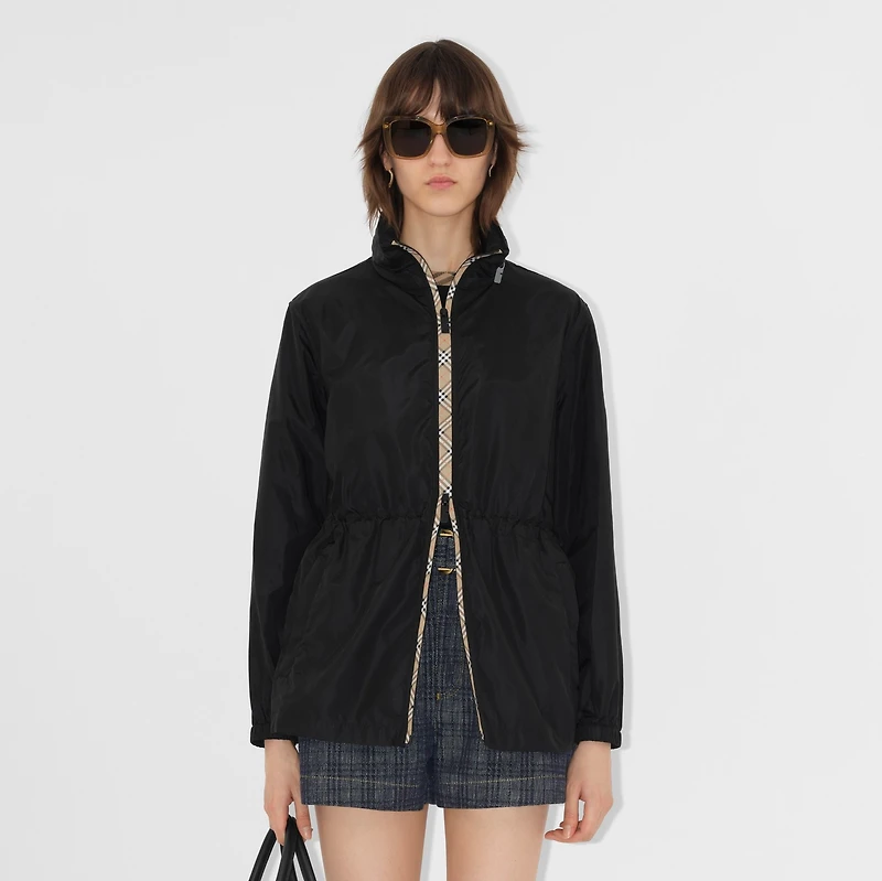 Short Checker-tape Nylon Parka in Black - Women | Burberry® Official