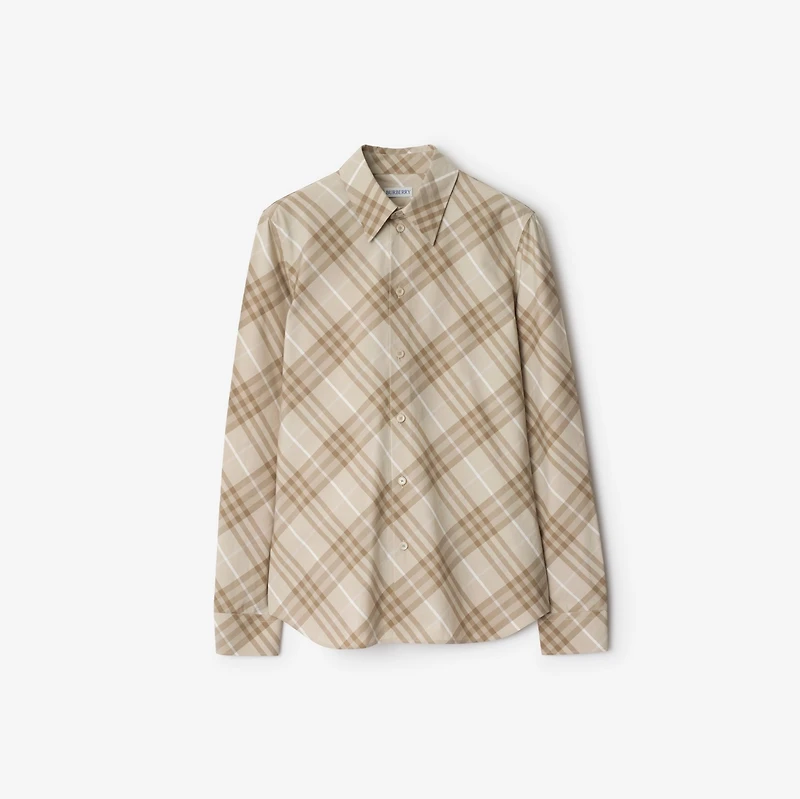 Slim Fit Check Cotton Shirt in Stone grey - Women | Burberry® Official